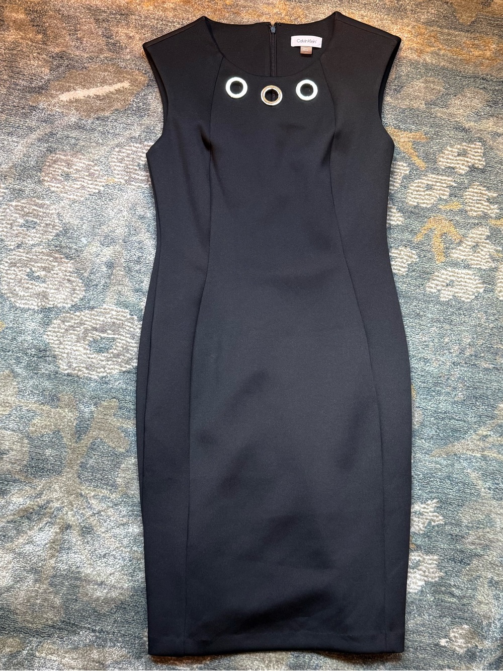 Calvin Klein Black Sleeveless Sheath Dress with Grommet Detail